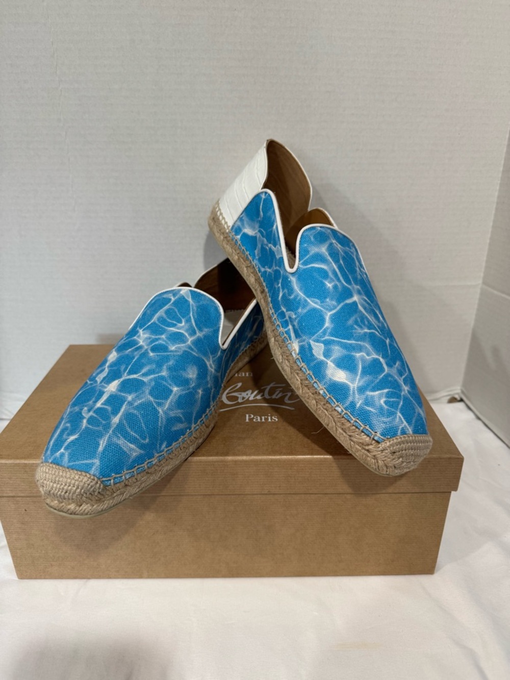 Christian Louboutin Blue Water-Print Espadrille Slip-Ons